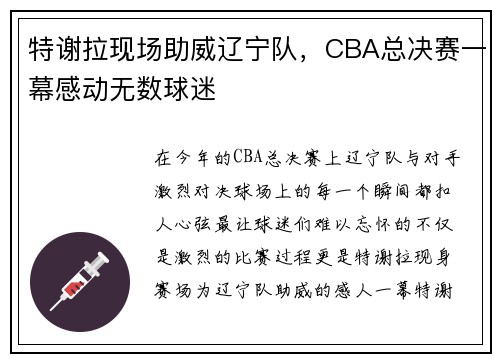 特谢拉现场助威辽宁队，CBA总决赛一幕感动无数球迷