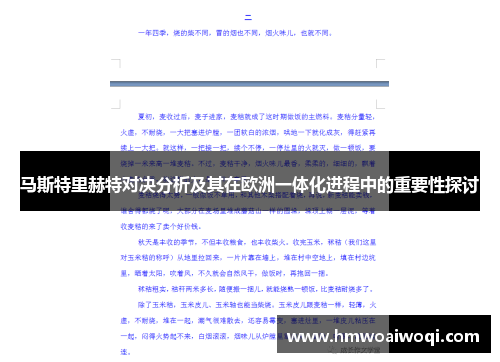 马斯特里赫特对决分析及其在欧洲一体化进程中的重要性探讨