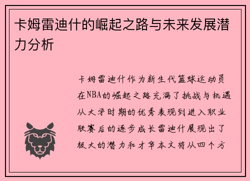 卡姆雷迪什的崛起之路与未来发展潜力分析