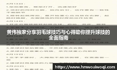 黄伟独家分享羽毛球技巧与心得助你提升球技的全面指南
